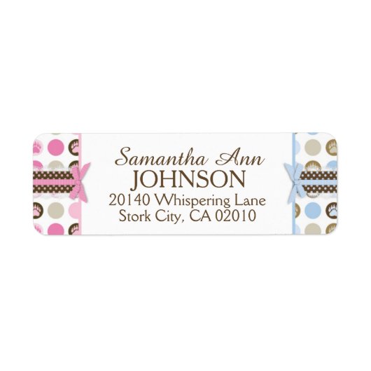 ツインズボーイ&ガールベアーポープリントと3Dルック弓 ラベル (正面)