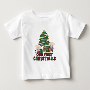 ツインズボーイ&ガール初めてのクリスマス ベビーTシャツ