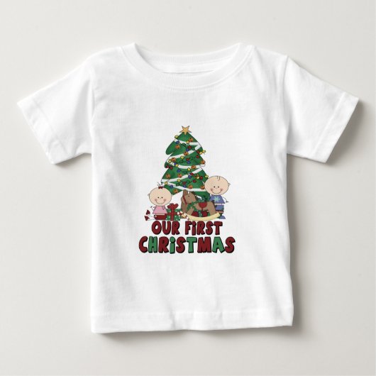 ツインズボーイ&ガール初めてのクリスマス ベビーTシャツ (正面)