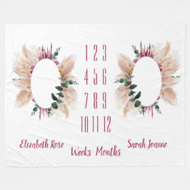 ツインズマイルストンベビーブランケットパンパス&ユーカリ フリースブランケット