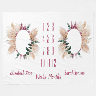 ツインズマイルストンベビーブランケットパンパス&ユーカリ フリースブランケット