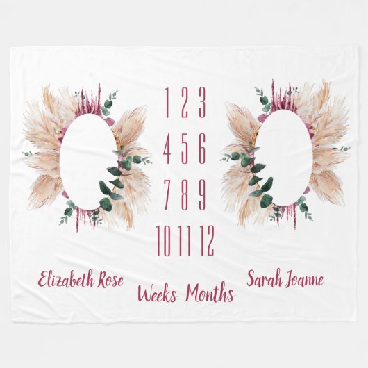 ツインズマイルストンベビーブランケットパンパス&ユーカリ フリースブランケット (正面(横))