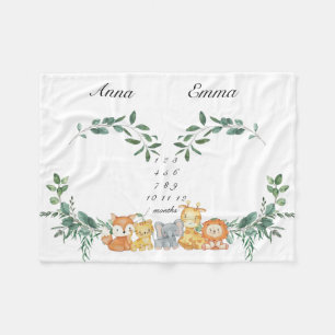 ツインズマイルストー男女兼用ンベビーアニマルズベビーB フリースブランケット