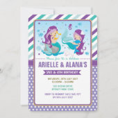 ツインズマーメイド誕生日招待状シスターズ兄弟姉妹 招待状 (正面)