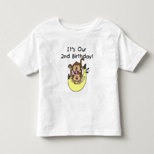 ツインズモンキーボーイとガールの2nd誕生日 トドラーTシャツ