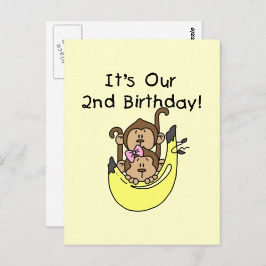 ツインズモンキーボーイとガールの2nd誕生日 ポストカード (正面/裏面)