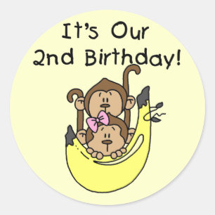 ツインズモンキーボーイとガールの2nd誕生日 ラウンドシール