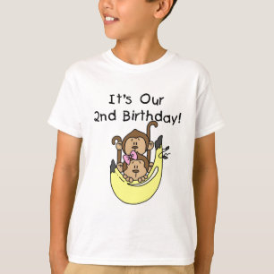 ツインズモンキーボーイとガールの2nd誕生日 tシャツ