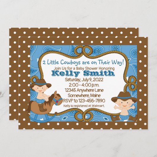 ツインズリトルカウボーイベビーシャワー招待状 招待状 (正面/裏面)