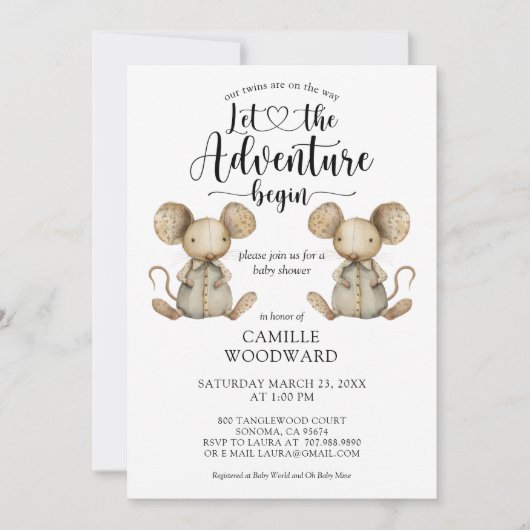 ツインズリトルネズミベビーシャワー招待状 招待状 (正面)