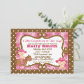 ツインズリトル女性のカーボーイベビーシャワー招待状 招待状 (スタンド正面)