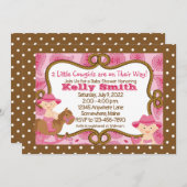 ツインズリトル女性のカーボーイベビーシャワー招待状 招待状 (正面/裏面)