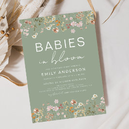 ツインズワイルドフラワーベビーイン開花ベビーシャワー 招待状