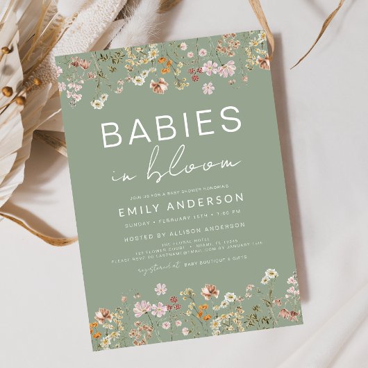 ツインズワイルドフラワーベビーイン開花ベビーシャワー 招待状