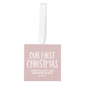 ツインズ初めてのクリスマスピンクパーソナライズされた写真 キューブオーナメント (正面)