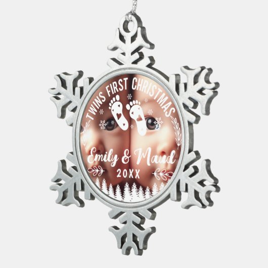 ツインズ初めてのクリスマス写真 スノーフレークピューターオーナメント (右)