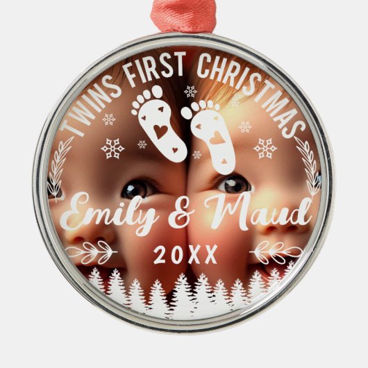 ツインズ初めてのクリスマス写真 メタルオーナメント (正面)