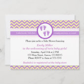 ツインズ招待状ベビーガールシャワーパープルイエロー 招待状 (正面)