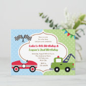 ツインズ招待状ボーイ誕生日レースカートウトラック 招待状 (スタンド正面)