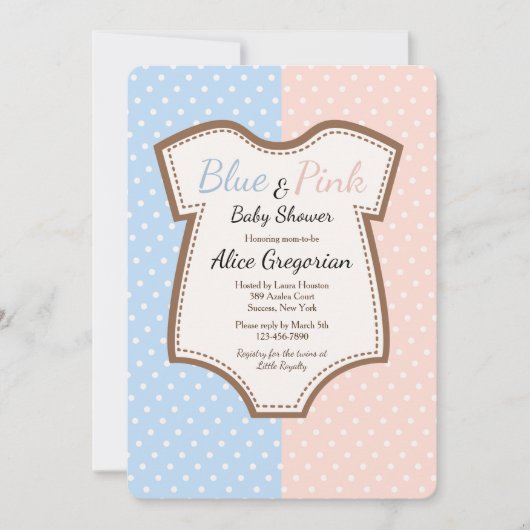 ツインズ水玉模様ベビーシャワー招待状 招待状 (正面)