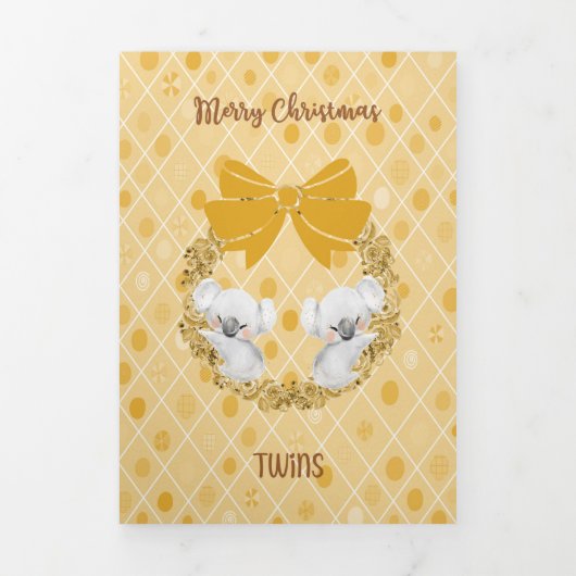 ツインズ用3折カード金ゴールドカラー&コアラス 三つ折りクリスマスカード (カバー)