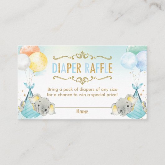 ツインズ男の赤ちゃんエレファントおむつラッフルチケット エンクロージャーカード (正面)