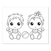 ツインズ男の赤ちゃんガールカラーリングページ ラバースタンプ (インプリント)