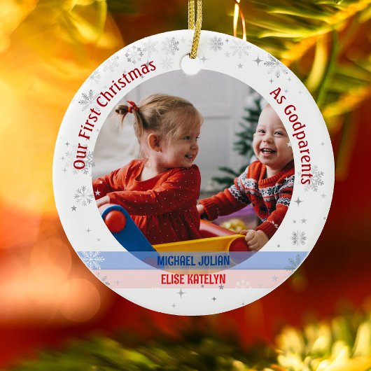 ツインズ男の赤ちゃんガール第1クリスマスをゴド保護者の写真に セラミックオーナメント