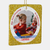 ツインズ男の赤ちゃんガール第1クリスマスをゴド保護者の写真に セラミックオーナメント (右)