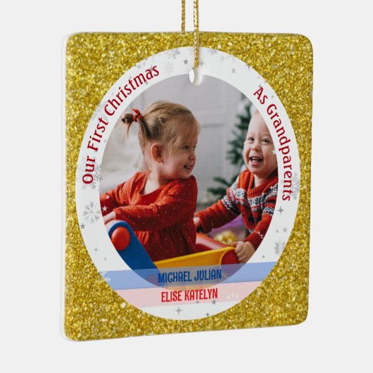 ツインズ男の赤ちゃんガール第1クリスマス祖父母の写真 セラミックオーナメント (右)