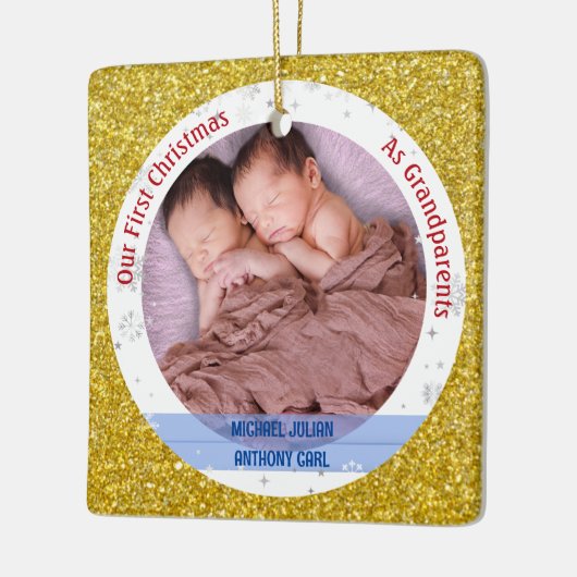 ツインズ男の赤ちゃん第1クリスマスを祖父母として2枚 セラミックオーナメント (左)