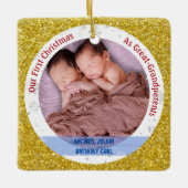 ツインズ男の赤ちゃん第1クリスマス素晴らし – 祖父母の写真 セラミックオーナメント (正面)