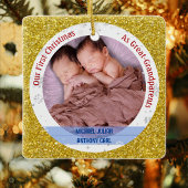 ツインズ男の赤ちゃん第1クリスマス素晴らし – 祖父母の写真 セラミックオーナメント