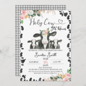 ツインズ白黒カウカーブズフローラベビーシャワー 招待状 (正面/裏面)