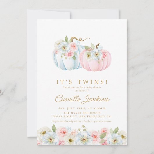 ツインズ秋ガールとボーイベビーシャワー 招待状 (正面)