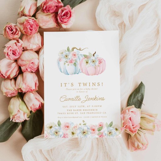 ツインズ秋ガールとボーイベビーシャワー 招待状