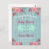 ツインズ素朴ベビーゾウ赤ちゃんシャワーブルーグリーン ポストカード (正面/裏面)