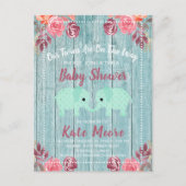 ツインズ素朴ベビーゾウ赤ちゃんシャワーブルーグリーン ポストカード (正面)