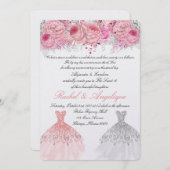 ツインズ誕生日ピンクと金ゴールド 招待状 (正面/裏面)