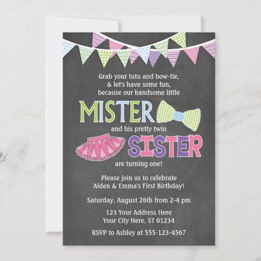 ツインズ誕生日招待状 | トゥトゥス&ティーズ招待状 招待状 (正面)