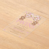 ツインズ赤面ピンクベアーガールズバルーン赤ちゃんシャワー アクリル招待状 (レイダウン)