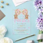 ツインズ赤面ピンクベアーガールズバルーン赤ちゃんシャワー アクリル招待状 (インサイチュ (ウェディング))