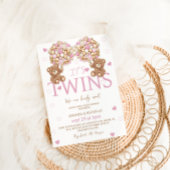 ツインズ赤面ピンクベアーガールズバルーン赤ちゃんシャワー 招待状