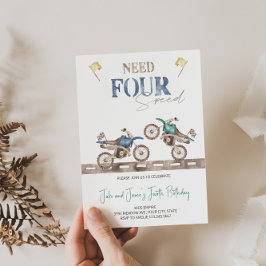 ツインズ魅力的ダートバイク4th誕生日招待状 招待状