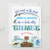 ツインズ魚釣りをテーマにした男の子たち3rd魚と一緒の誕生日 招待状 (正面)