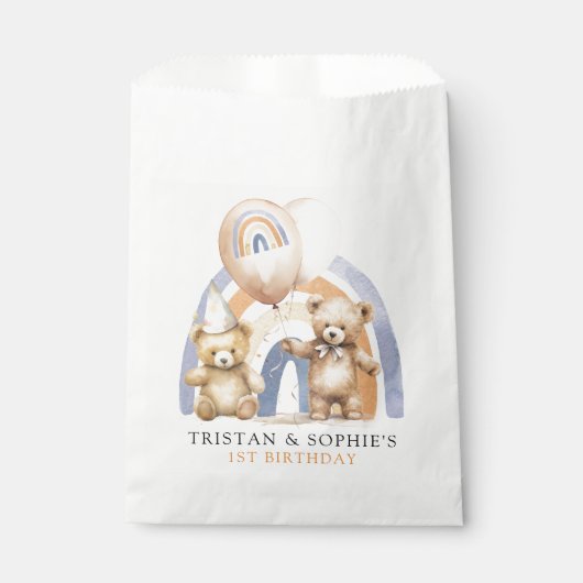 ツインズ1stバースデーウォーターカラーテディベア フェイバーバッグ (正面)