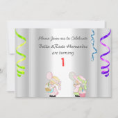 ツインズ1st誕生日のお知らせパーティーシルバー 招待状 (正面)