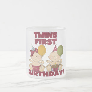 ツインズ1st誕生日の男の子/女の子Tシャツとギフト フロストグラスマグカップ