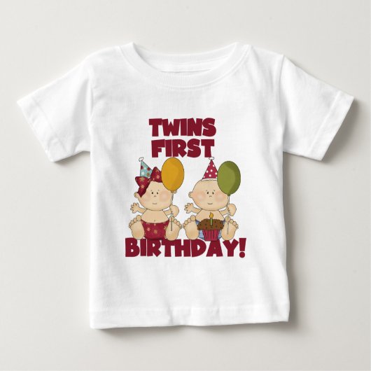 ツインズ1st誕生日の男の子/女の子Tシャツとギフト ベビーTシャツ (正面)