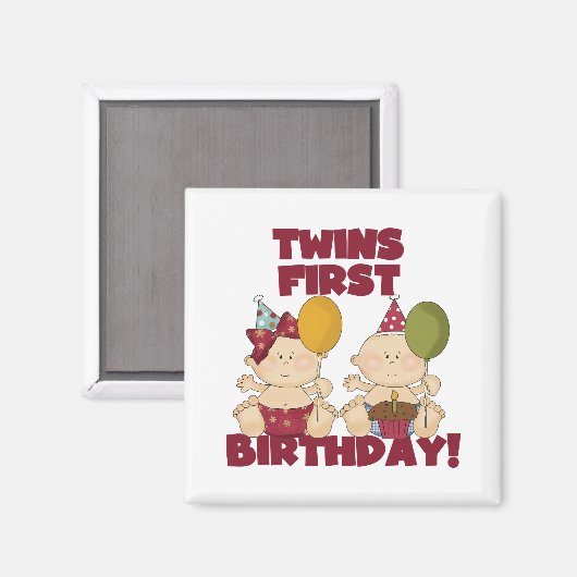 ツインズ1st誕生日の男の子/女の子Tシャツとギフト マグネット (正面/裏面)